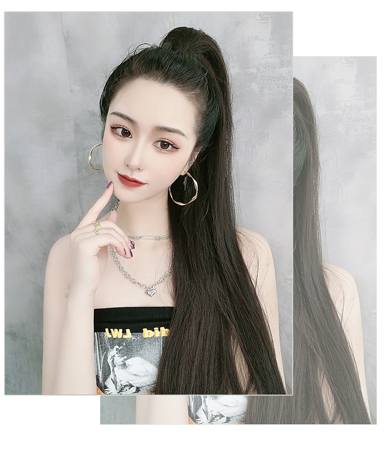 假发马尾女抓夹超长气质自然逼真网红辫子长发超轻高马尾长直发绿简堂