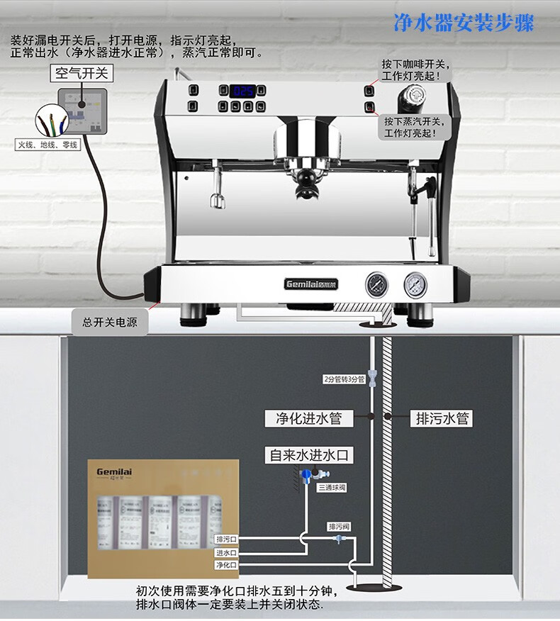 格米莱半自动意式咖啡机商用单头接水管自动上水crm3100d红色