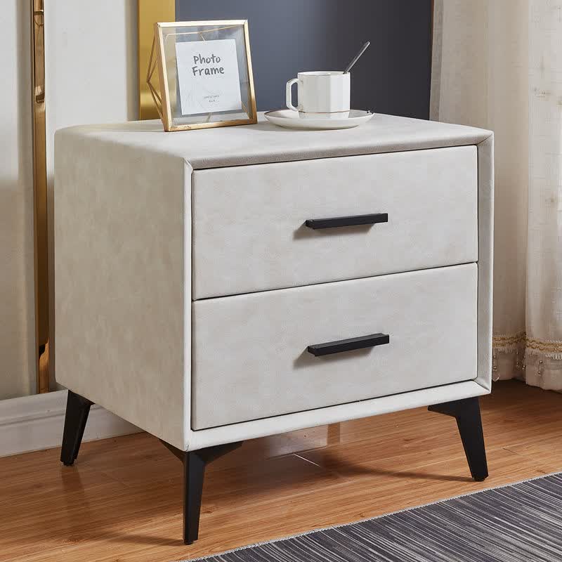 皮艺床头柜简约现代卧室轻奢床边小柜子储物柜床头实木定制 柜皮质-米
