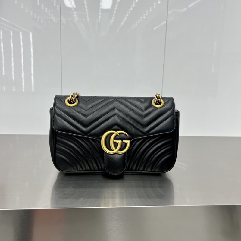 二手95新古驰gucci黑色marmont26中号女士单肩包26x155x7无附件