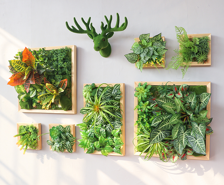 仿绿植相框挂饰墙面植物多肉装饰假花墙壁酒店餐厅鹿头壁挂墙饰套餐