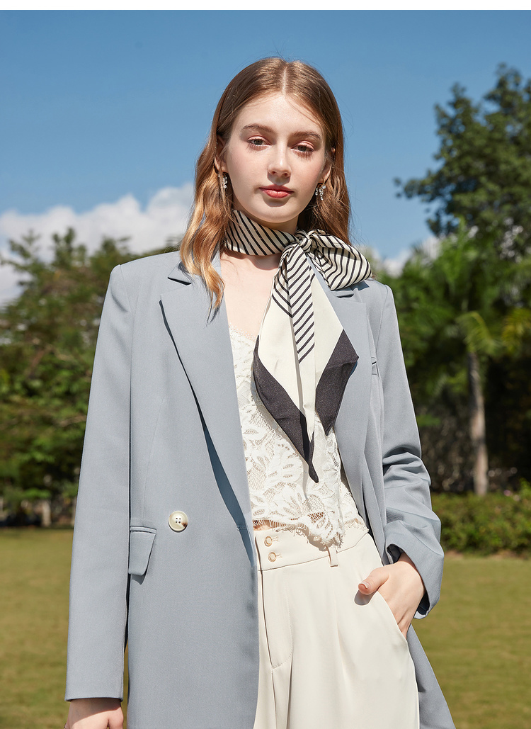 三彩2022春季新款翻译官西装都市通勤职场西服外套经典气质时尚蓝色