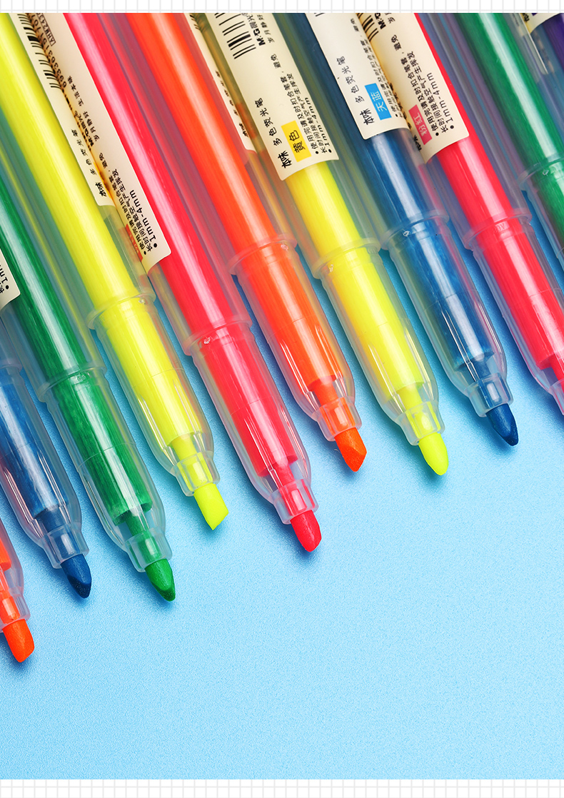 晨光荧光笔标记笔大容量学生用记号笔彩色笔做笔记专用双头手账笔划