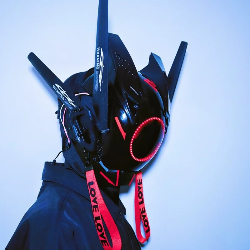 赛博朋克面具铁血战士头盔cosplay面罩机能风科技感全脸头套蹦迪 红色