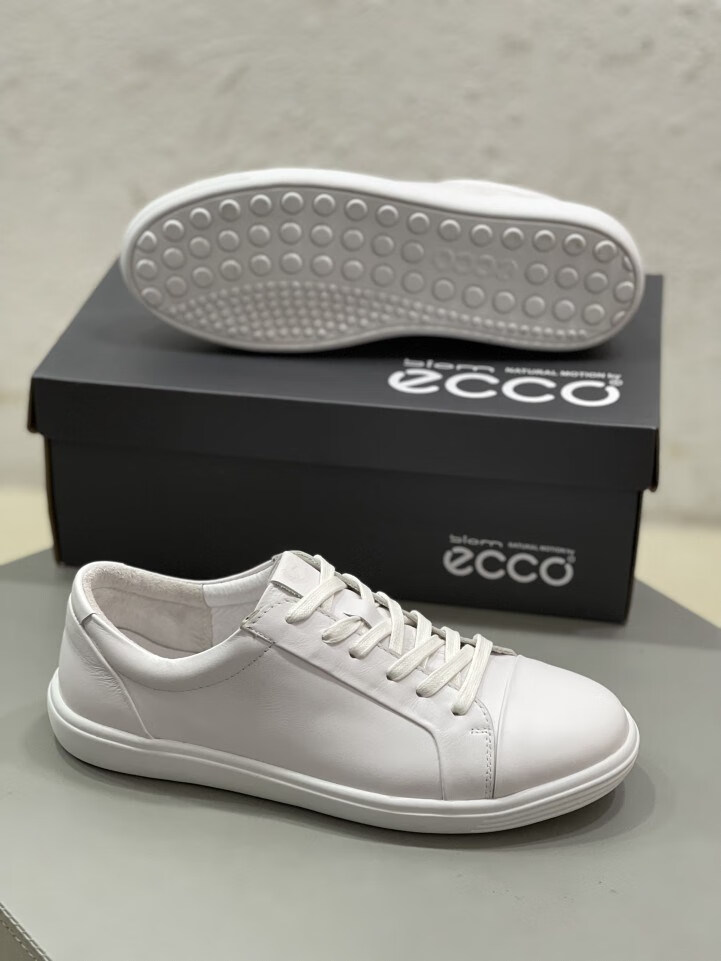 ecco爱步男鞋牛皮小白鞋圆头平底运动休闲板鞋青年百搭低帮潮鞋 黑色