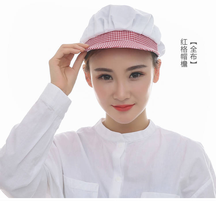 工作帽子工厂帽车间透气食品帽男女厨师帽劳保防尘厨房帽子大红半网