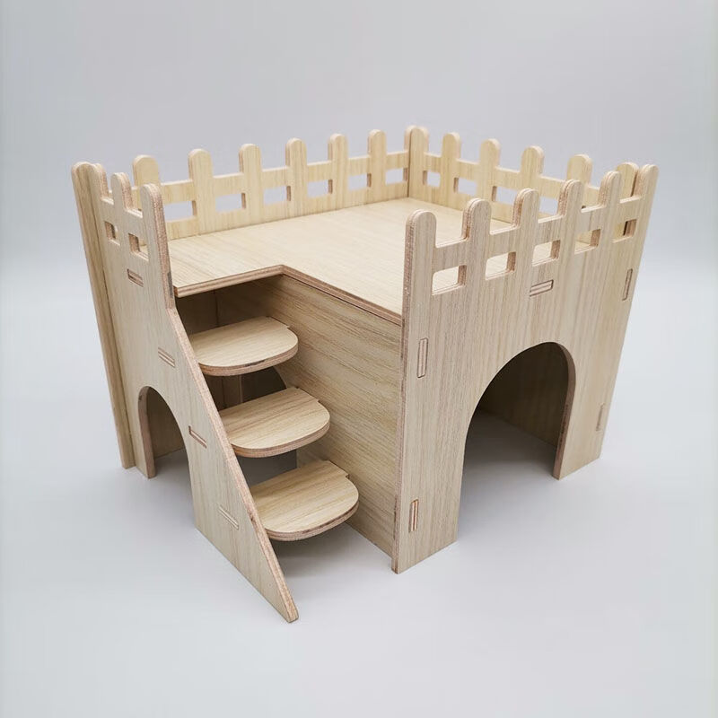 仓鼠实木小房子小屋睡窝跷跷板金丝熊双层别墅仓鼠玩具用品实木大号m