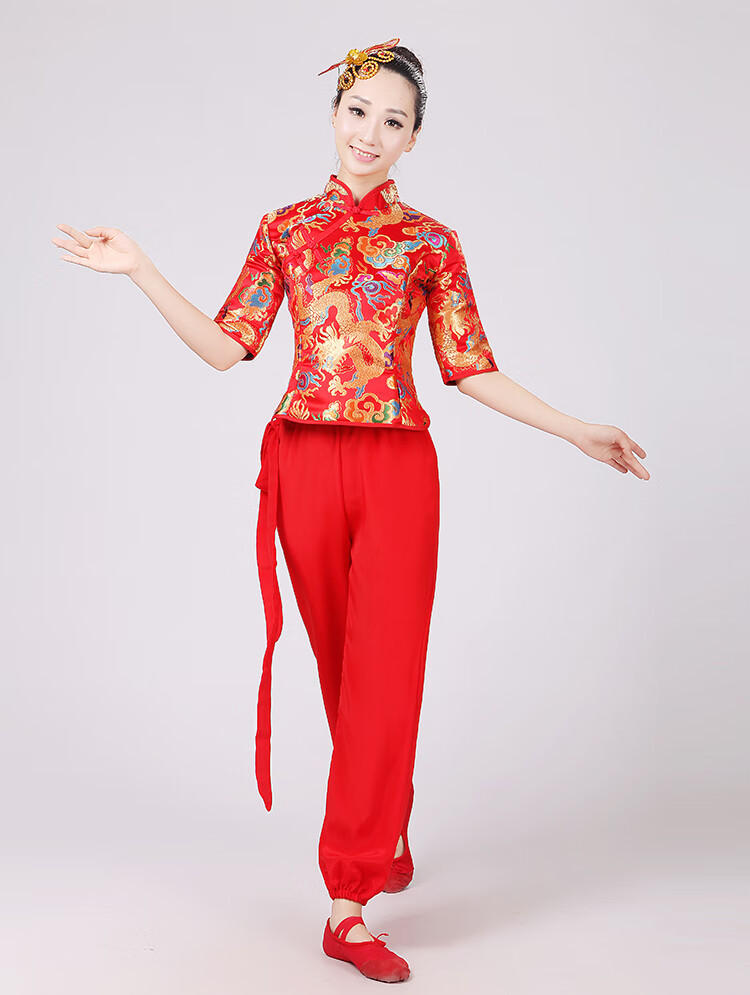 冬季女款灯笼袖打鼓服腰鼓服装舞龙表演秧歌服广场舞民族广场舞服装