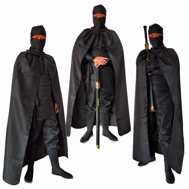 tgai 戏服男 古装汉服古装蒙面服刺客服夜行衣忍者男女黑衣人武侠披风
