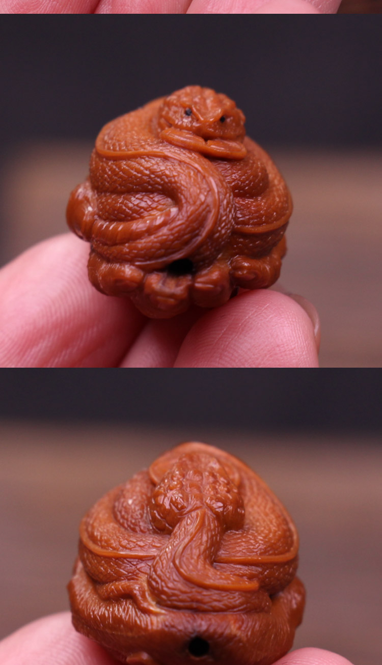 艾美福生肖掌中蛇橄榄核单籽苏工舟山纯手工雕刻挂件文玩挂链手把件大