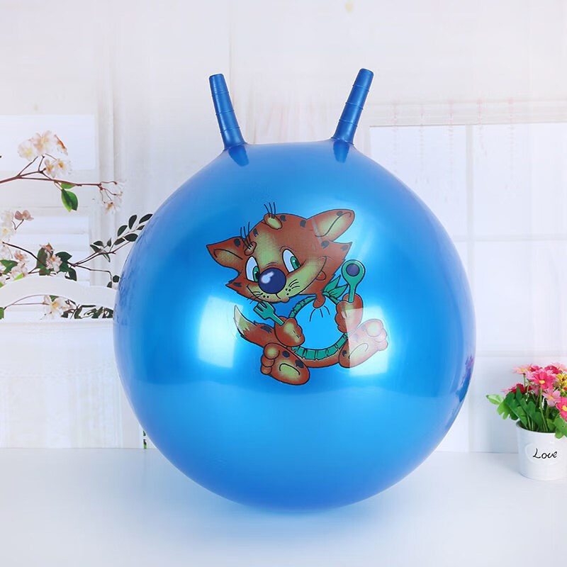 儿童感统训练球大龙球加厚防爆羊角球幼儿园充气玩具跳跳球送气泵蓝色