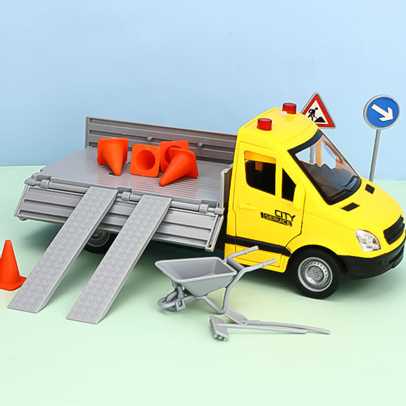 路政施工小卡车道路维修修路工程汽车儿童仿真塑料惯性模型玩具车路政