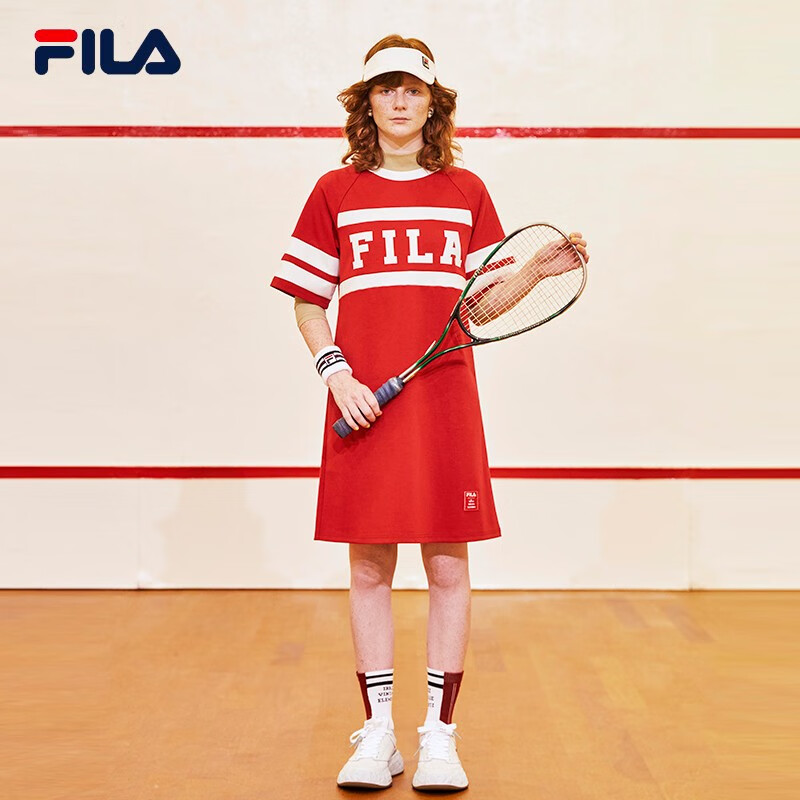 filaxmihara斐乐女士连衣裙2022春季新款休闲潮流卫衣裙釉底红wi180