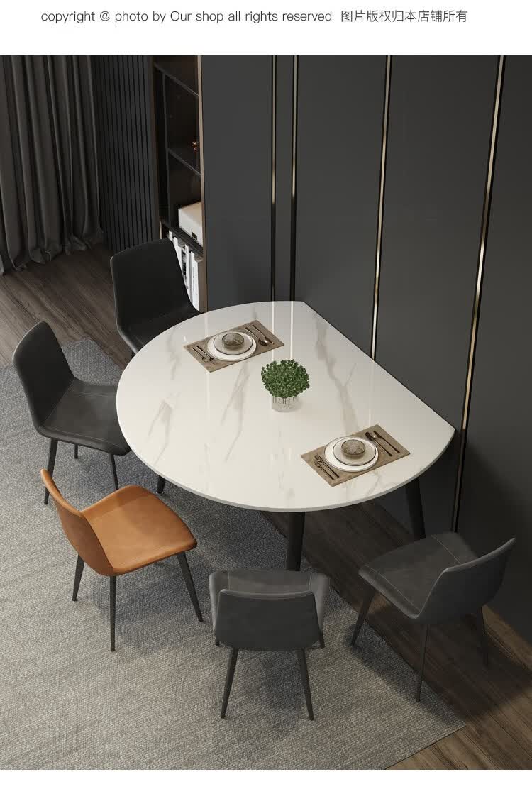 景悟 岩板餐桌圆形可伸缩现代简约家用小户型轻奢折叠可变圆桌方圆