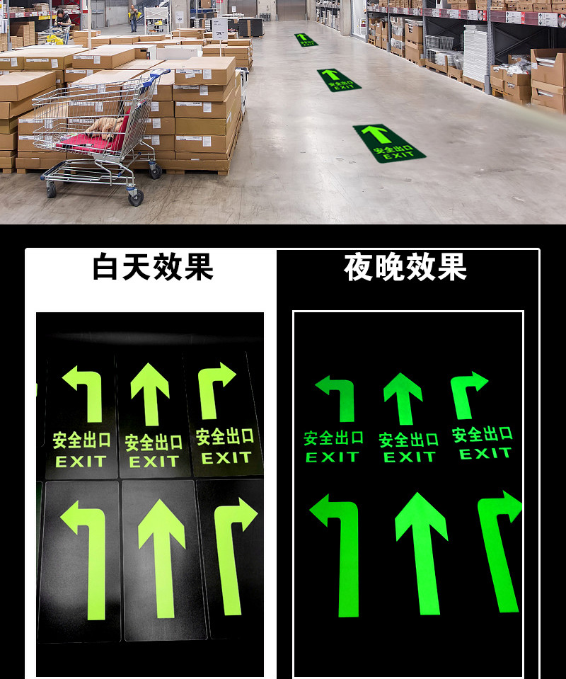 旺月岚山20张安全出口标识指示牌自发提示牌圆形疏散逃生箭头标小心