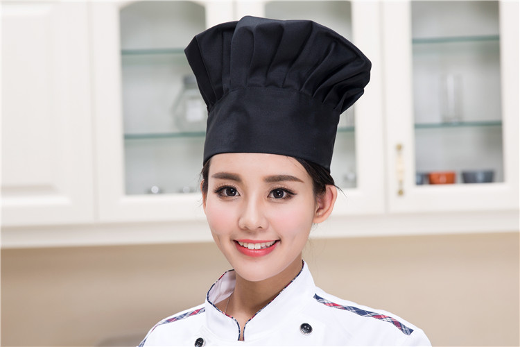 酒店厨师帽 高级厨师长布帽 酒店厨师圆帽 百搭帽子高布工作帽子 黑色