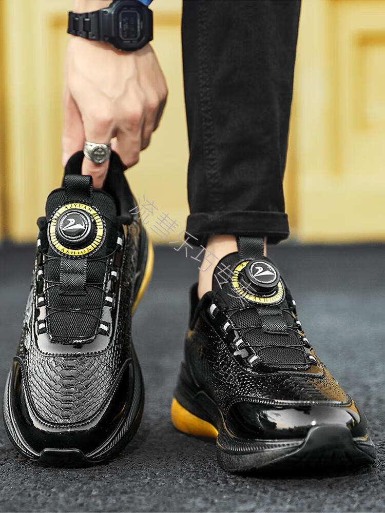 雾绡新纪元男鞋青年休闲鞋牛皮鳄鱼皮纹冬季新款夜光加绒保暖时尚男鞋