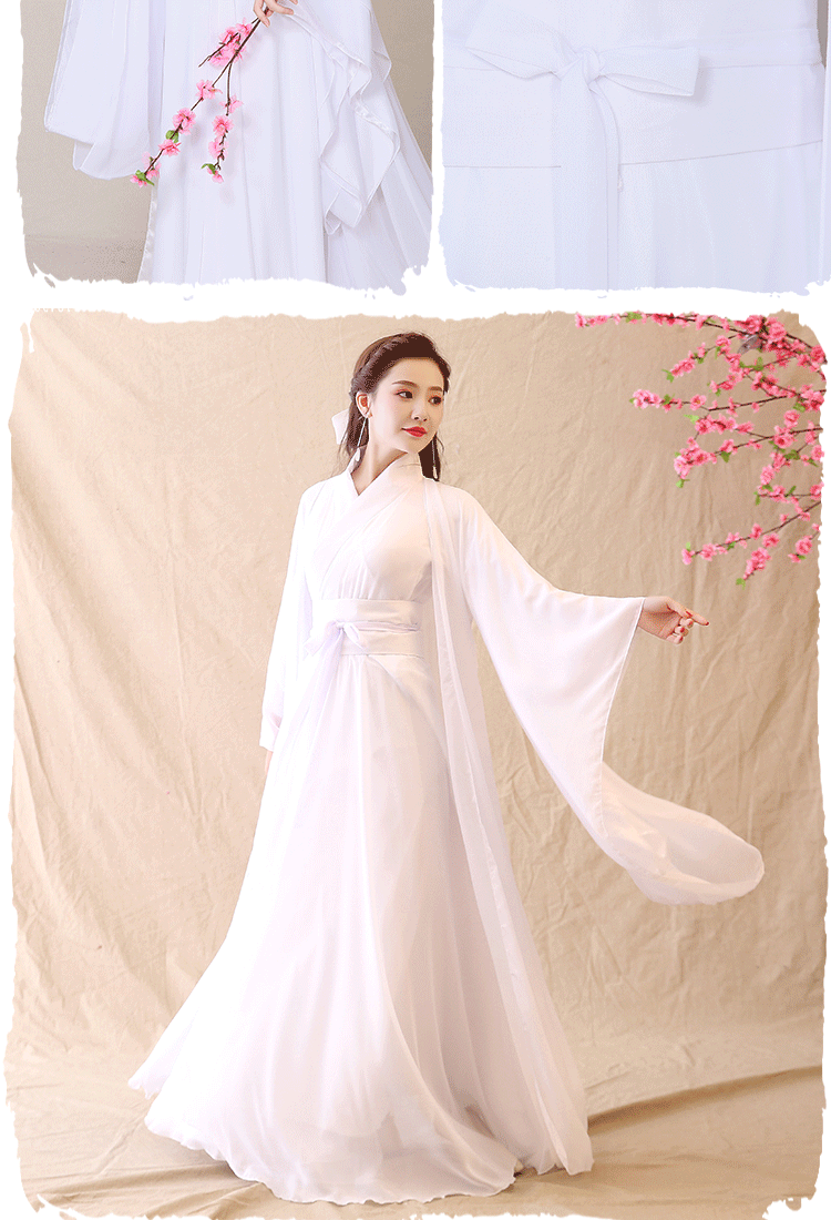 古筝演出服小品日常拍照初高中生少女仙侠白浅款古装改良汉服仙女装