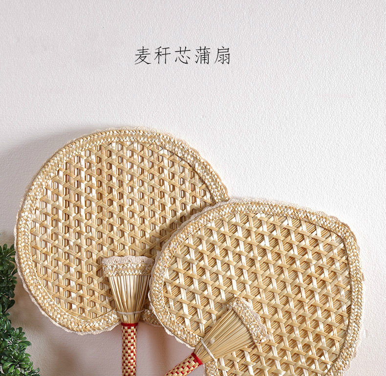 手工草编夏季小麦秸扇手摇扇纳凉驱蚊扇家用老式大蒲扇子麦秆扇圆形带