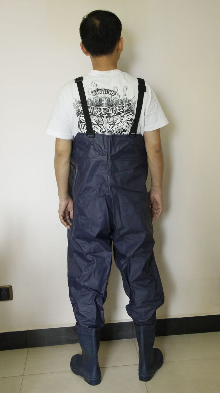 加厚大码半身下水裤防水捕鱼裤叉裤涉水钓鱼裤连体雨鞋雨裤 兰色腰裤