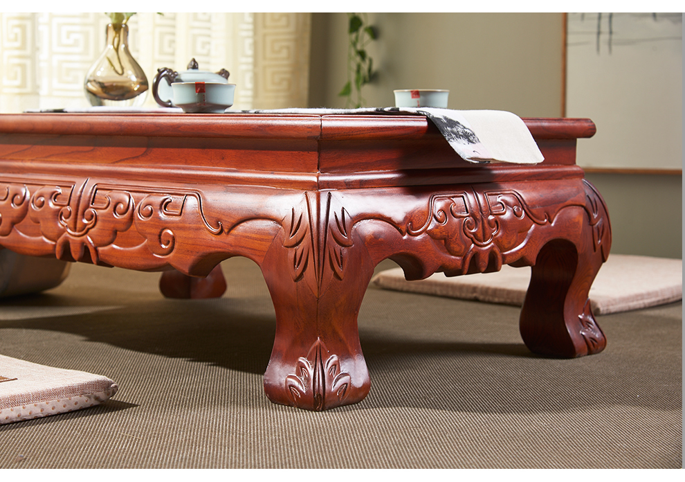 炕桌家用实木老榆木东北炕几虎腿中式榻榻米桌子飘窗矮桌地台木质 长