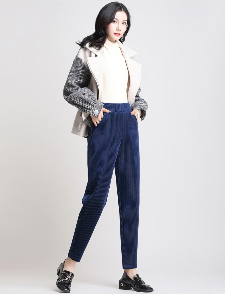 曼森雪莲 条绒哈伦裤女秋冬季2019新款灯芯绒小脚休闲裤加厚加绒高腰