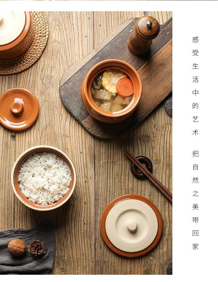 陶瓷炖盅蒸饭碗土钵碗带盖炖盅复古钵仔碗家用饭店餐具蒸蛋食格 5英寸
