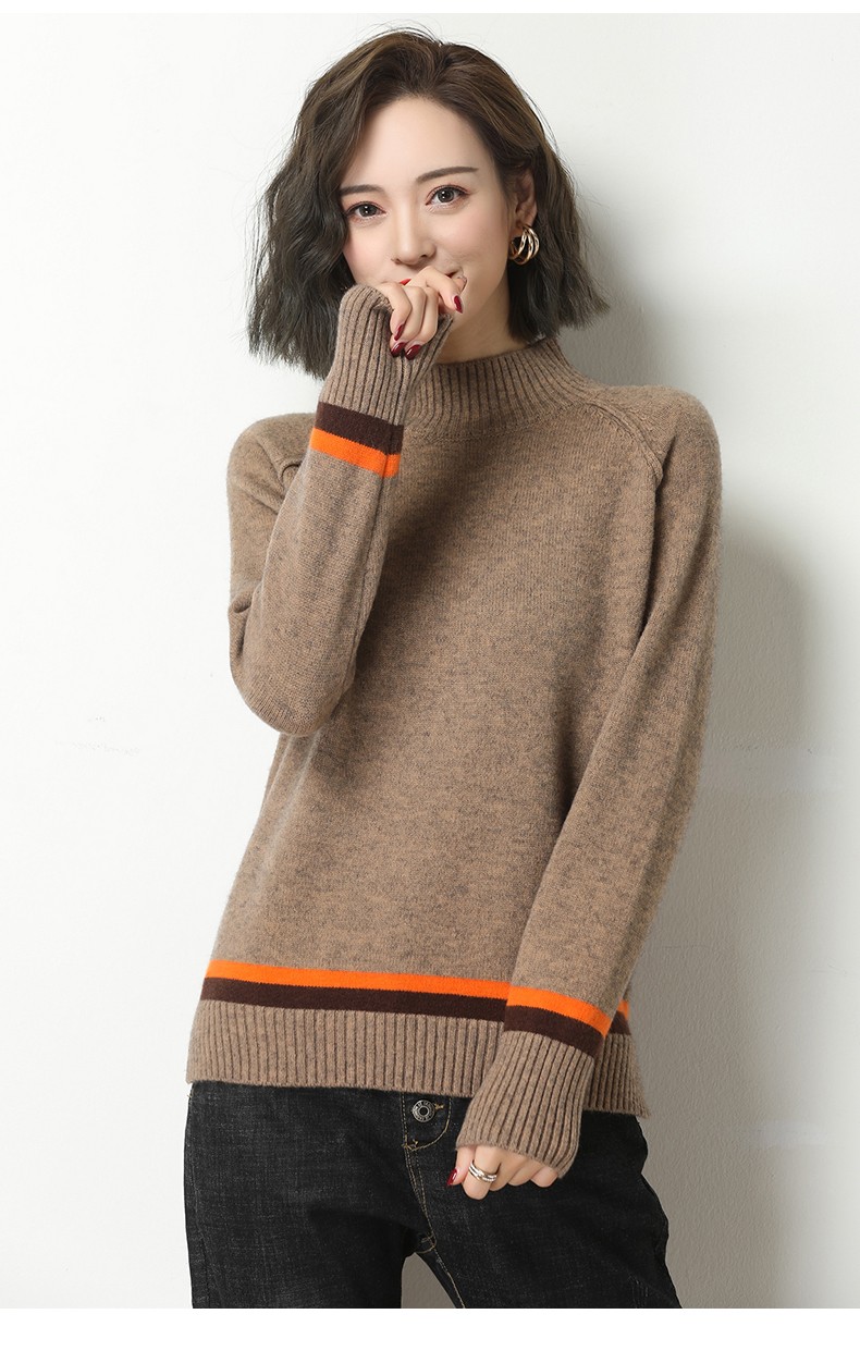 玉娅琪半高领羊毛衫女加厚短款撞色套头毛衣2019秋冬新款韩版慵懒风