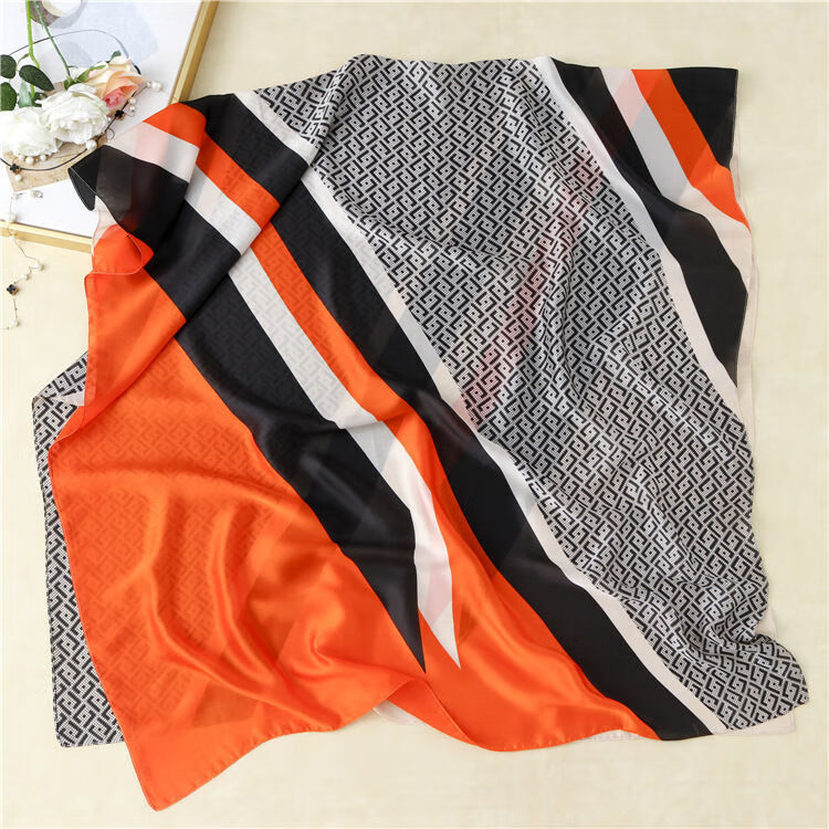 新品老妈的生日礼物仿丝绸丝巾女花朵优雅风韵洋气新丝缎披肩沙滩巾