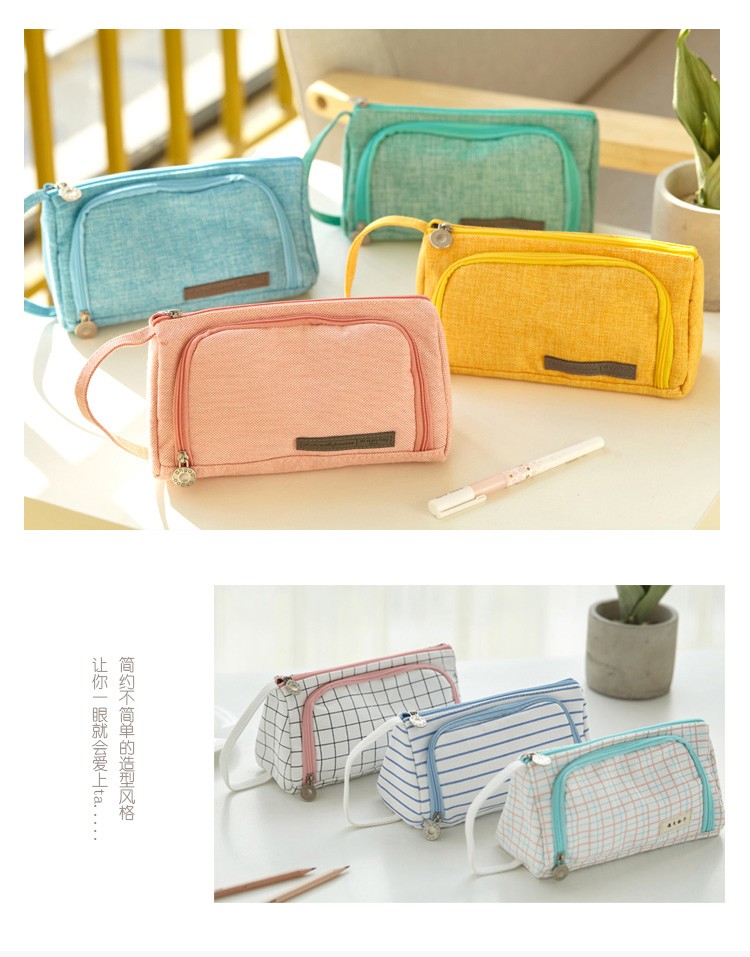 安蔻大容量笔袋简约女孩可爱多功能网红少女文具盒笔盒高中生铅笔袋