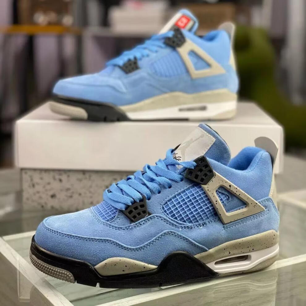 【品牌特价】aj飞人乔4大学蓝 白蓝麂皮男女运动鞋气垫休闲情侣篮球鞋