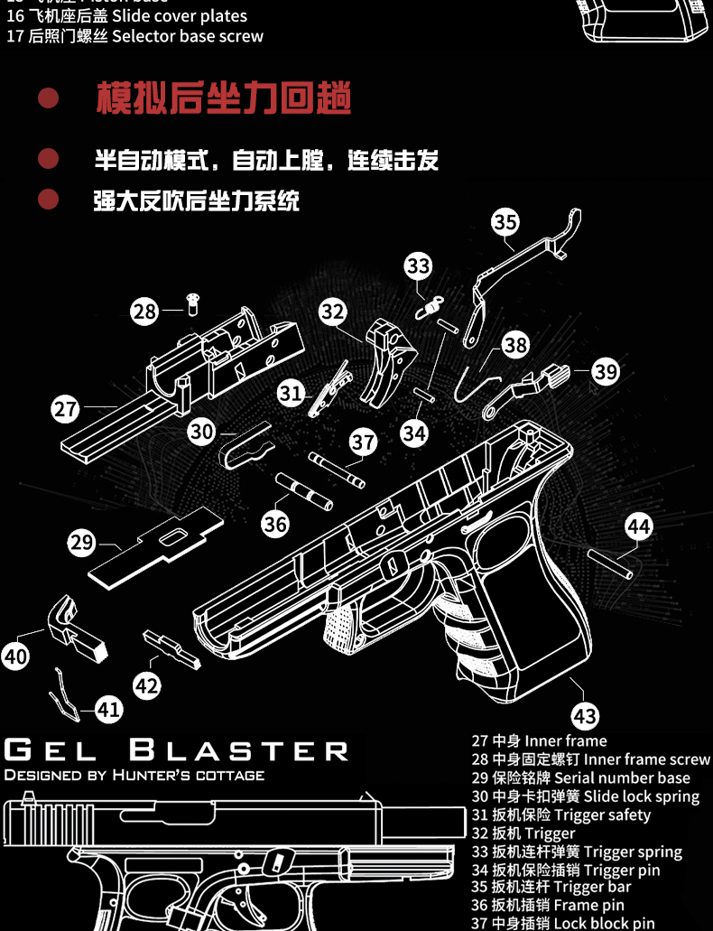 高端软弹枪kublai格洛克模型p15n1n3g34软弹枪空挂回趟玩具枪g17金属
