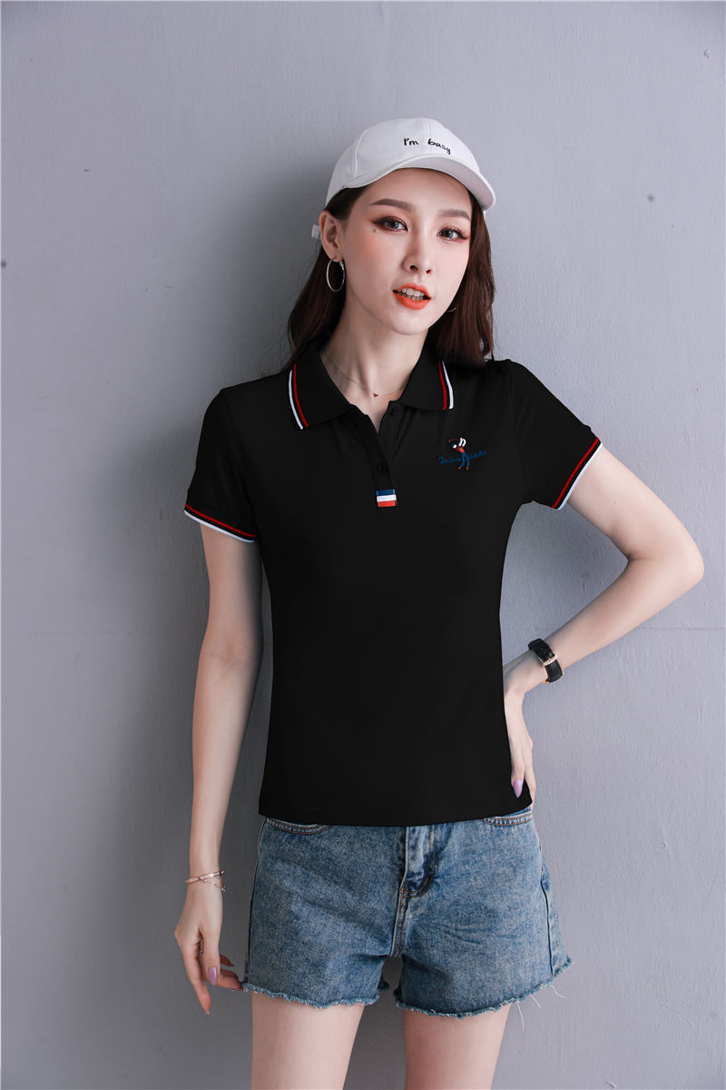 罗蒙旗舰官方店轻奢高端纯棉短袖t恤女士夏装休闲运动翻领polo小衫