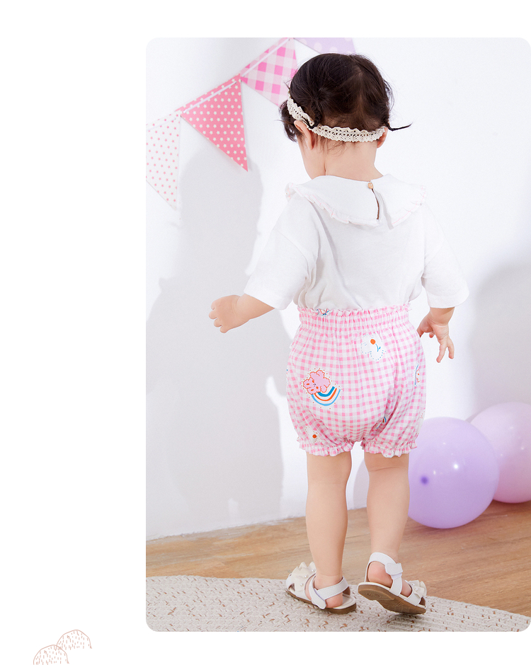 巴拉巴拉婴儿裤子宝宝短裤女童花苞裤2022夏装外穿甜美清新萌紫蓝色调