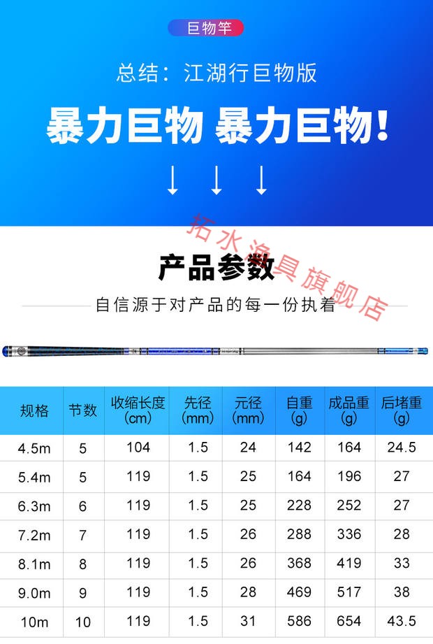 钓鱼王鱼竿19调巨物竿超轻硬超长10m台钓竿大物竿鲟青钓鱼手竿 8.