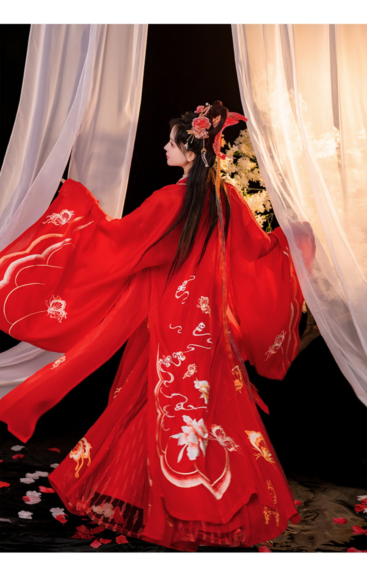 蝶恋花如梦霓裳春季新款唐制汉服红色绣花诃子裙古风大袖衫红色诃子裙