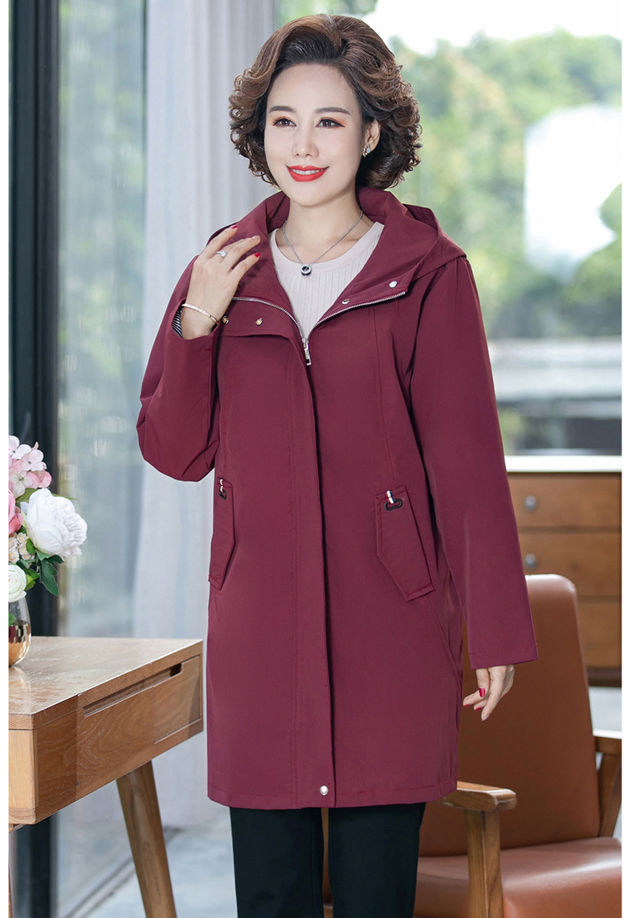 风衣女春秋2021新款中老年风衣妈妈外套薄中年女装上衣卡其色xl90110