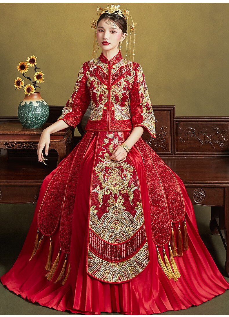 泰勒马丁tailemartin秀禾服新娘婚纱新款古装汉服刺绣旗袍结婚礼服