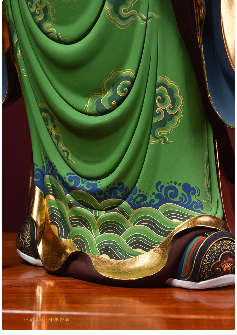 戴玉堂 林建平大师作品陶瓷关公摆件 文关公像武财神佛像摆件绿袍关