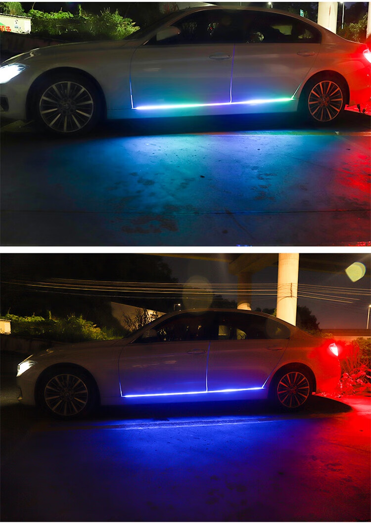 汽车门边灯侧门七彩流光跑马led装饰灯流水侧裙底盘氛围改装灯带 车门