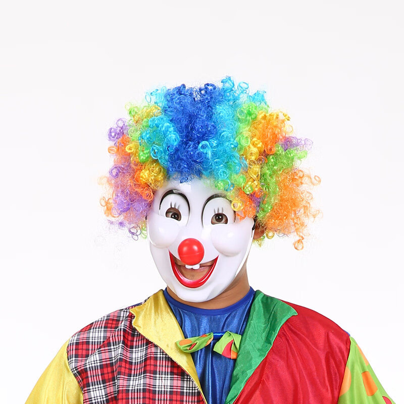 儿童男半脸笑脸乳胶恐怖搞笑头套微笑道具 白色塑料小丑面具【图片