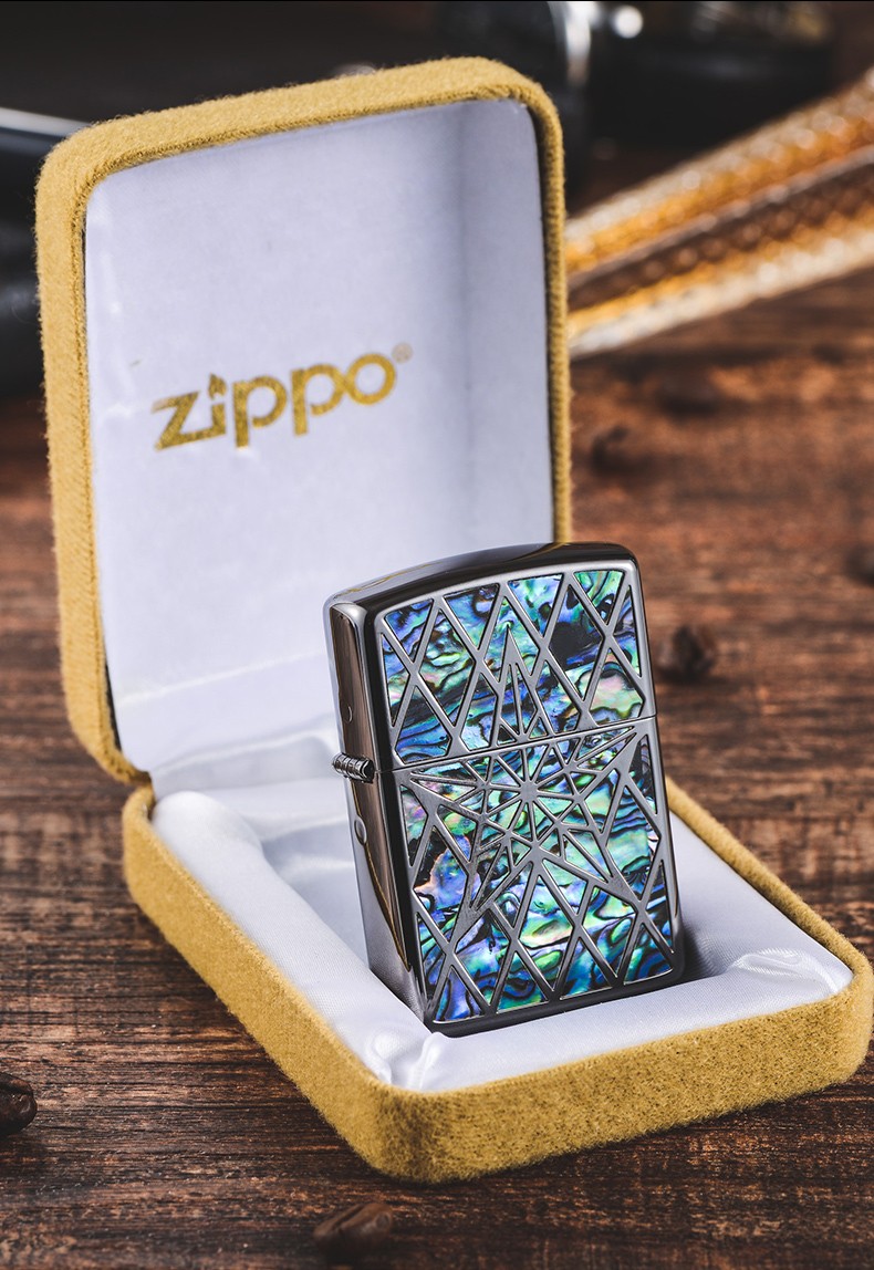 zippo煤油打火机 原装正版 彩贝镶嵌五芒星双面贝壳万有引力 珍藏