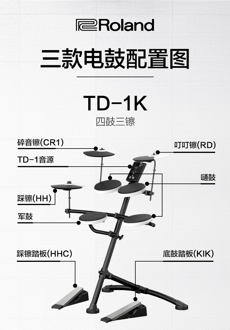 roland罗兰电鼓td1k/1kv/4kp架子鼓专业演奏便携折叠