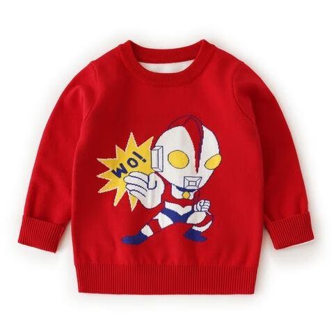 骁尚儿童毛衣男孩新款奥特曼卡通针织衫中小童秋冬双层纯棉打底新年款