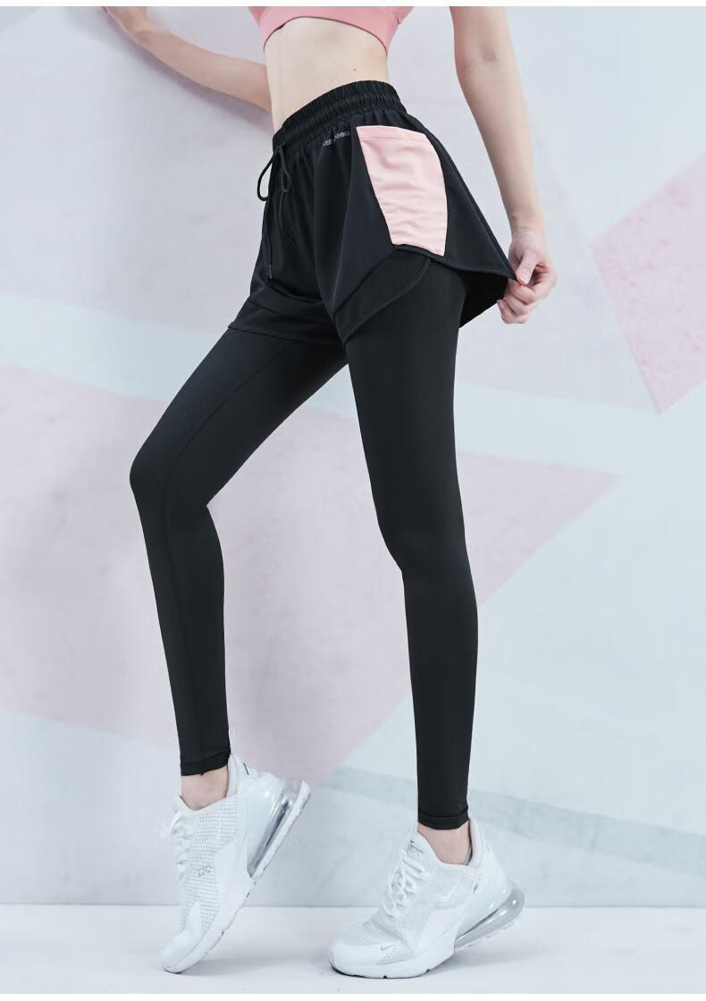 精选直发瑜伽裤女秋冬季显瘦速干健身紧身裤含口袋跑步显瘦假两件运动