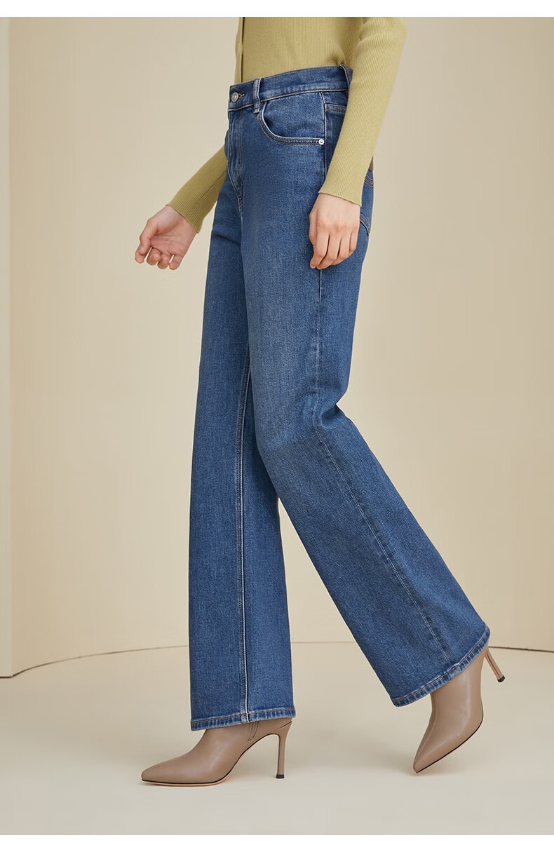 百斯盾牛仔裤女秋装2022新款舒适易打理高腰显瘦经典复古牛仔直筒裤