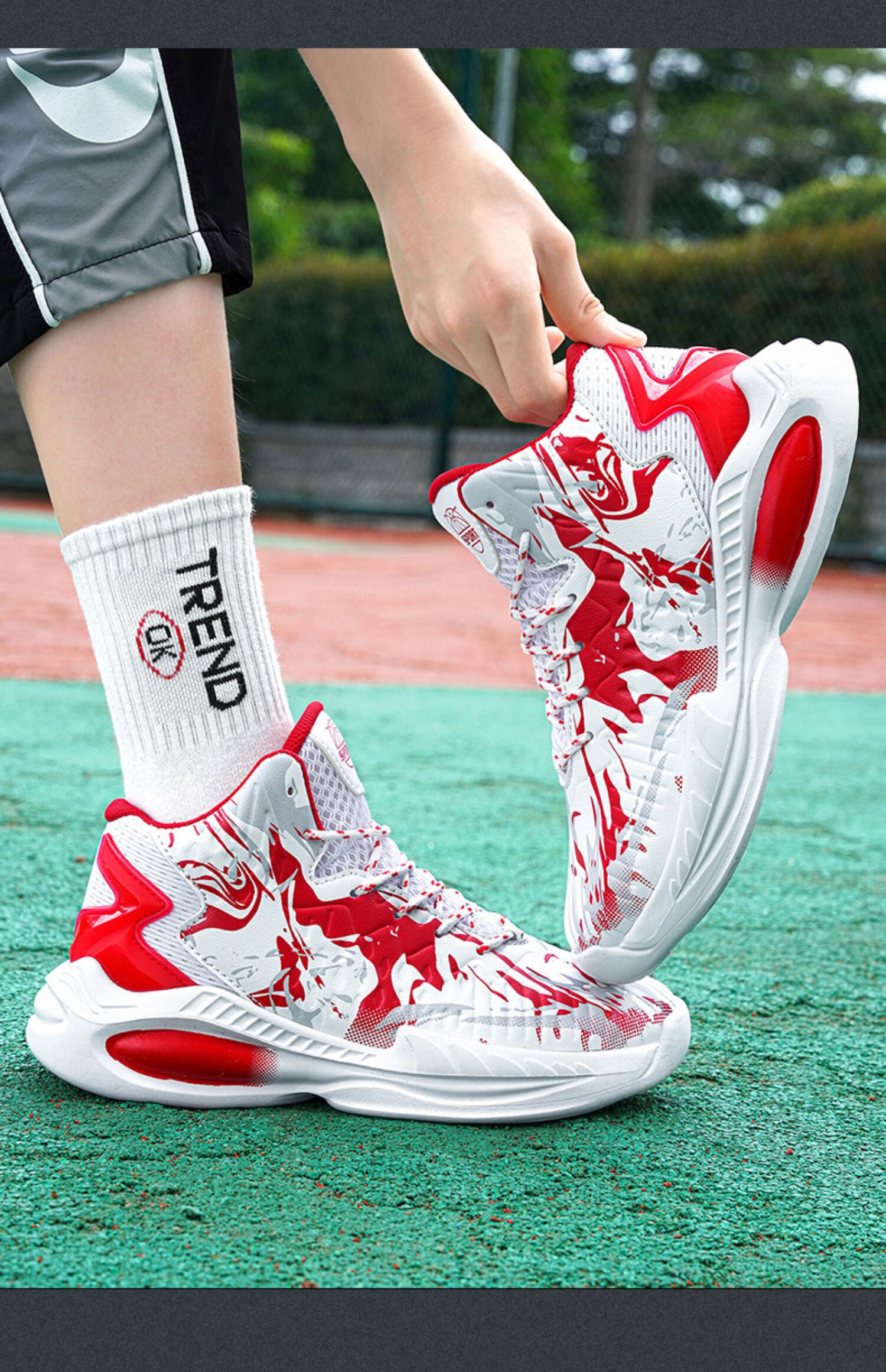 renshao青少年运动鞋男学生秋冬款篮球鞋实战训练球鞋男孩小中皮面888