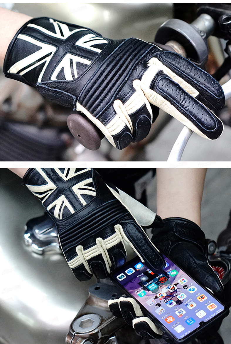 uglybros丑兄弟摩托车骑行手套复古机车手套防摔触屏春夏透气男女黑白