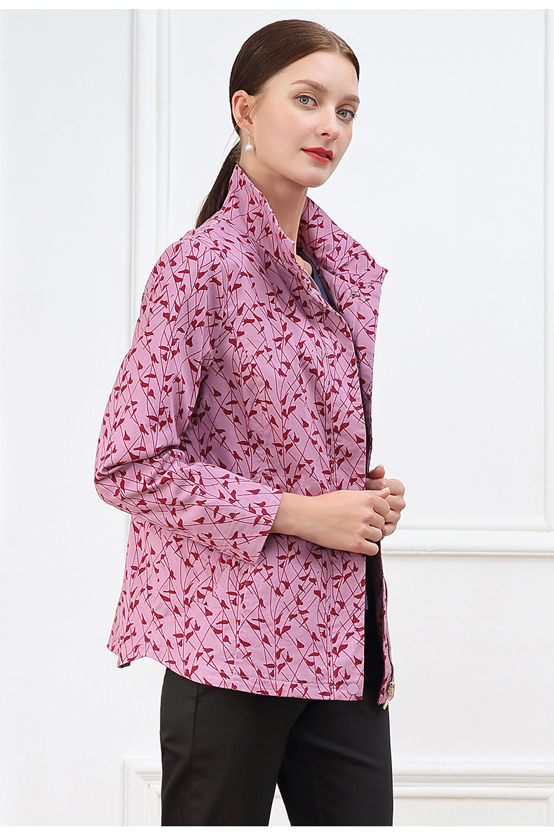 米兰登2022春装新款中老年女装妈妈装时尚印花收腰显瘦外套女上衣舒适