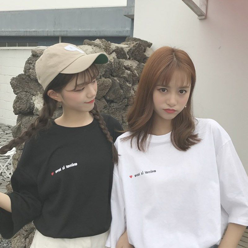 【京选品质】两人三人姐妹闺蜜装韩版学生夏季原宿风短袖t恤女宽松